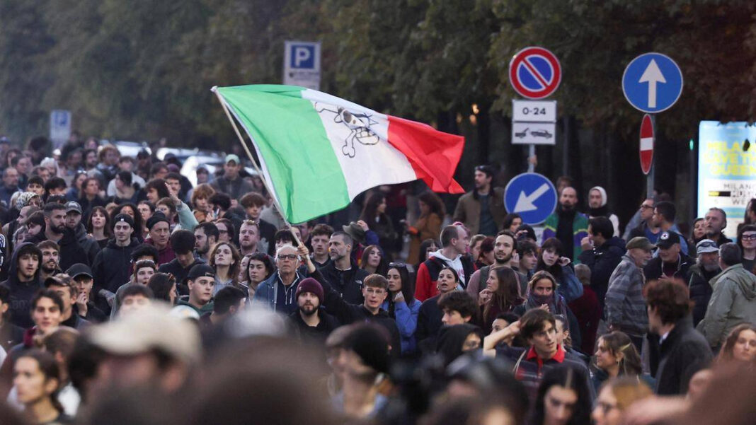 Soldiers guard centre of Milan as thousands of protesters march in cities across Europe Soldiers guard centre of Milan as thousands of protesters march in cities across Europe