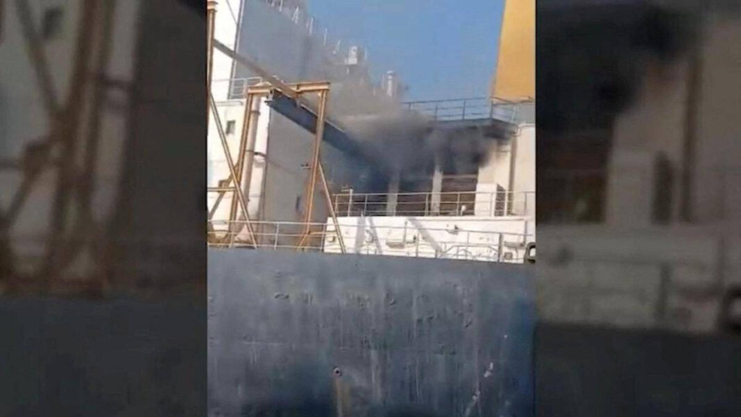 Oman rescues 25 from burning ship, Iran halts tankers