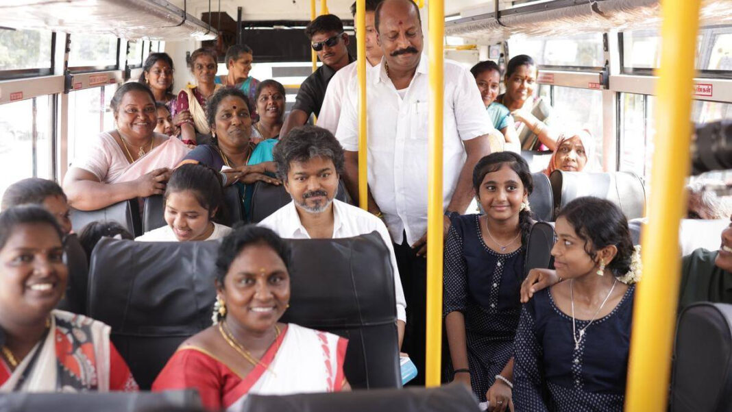 Tamil Nadu CM Vijay Launches Vettri Payanam, Expands Free Bus Travel for Women Tamil Nadu CM Vijay Launches Vettri Payanam, Expands Free Bus Travel for Women